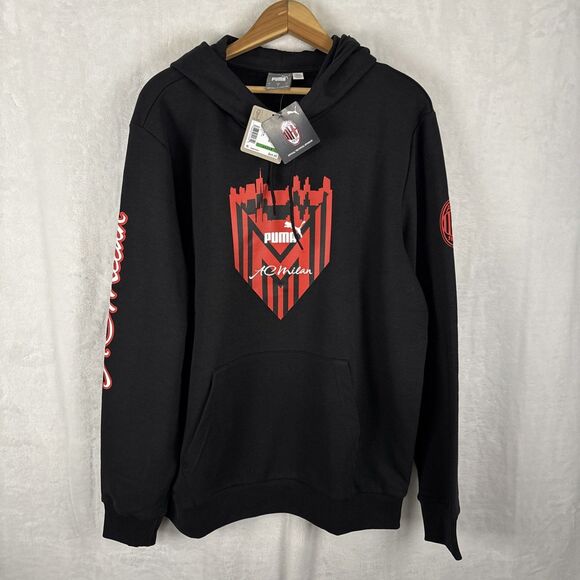 Puma AC Milan Football Icons Hoodie Size Large Black Red NWT - Picture 1 of 8